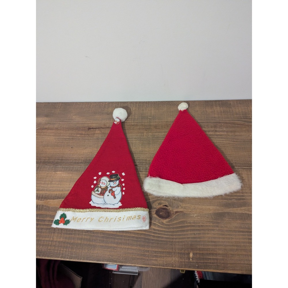 2 Vintage‎ Santa Hats Christmas Red White Snowman